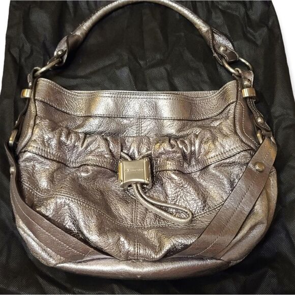 B. Makowsky Silver Metallic Leather Hobo Bag - Picture 1 of 11